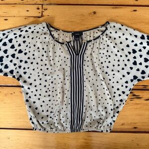 Alfani Cream and Black Heart Pattern Blouse